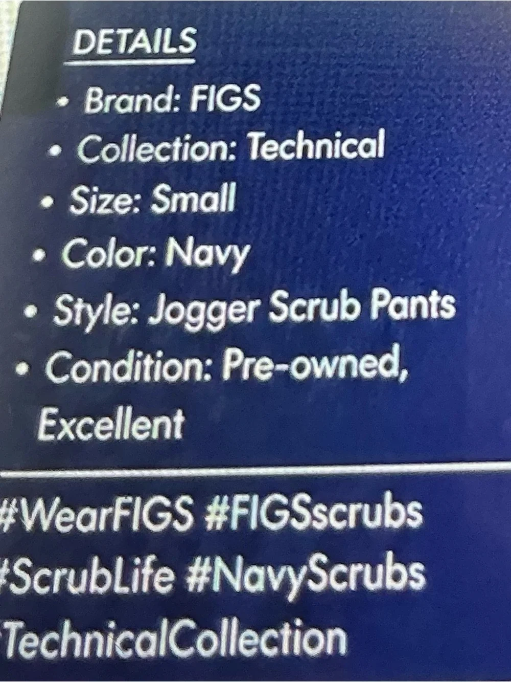 FIGS TECHNICAL COLLECTION NAVY JOGGER SCRUB PANTS (s)